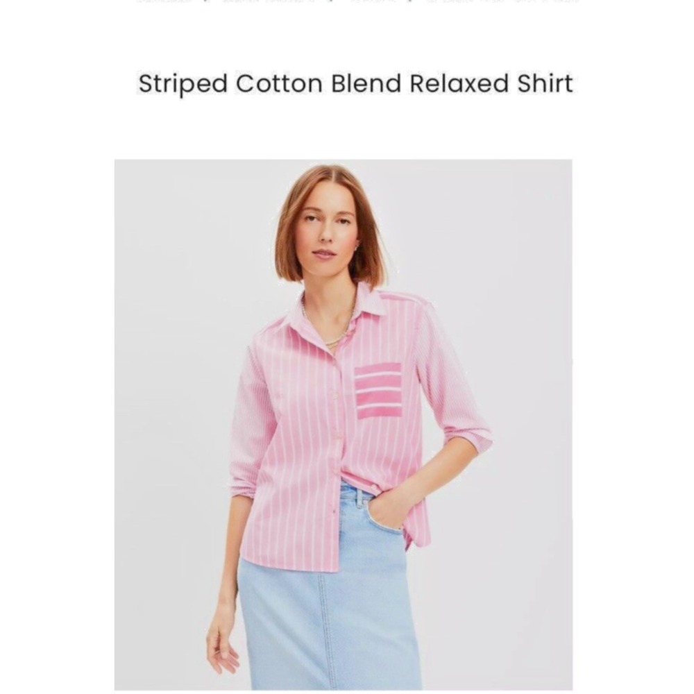 LOFT Blouse Button Down Shirt Womens XL Pink White Striped Cotton Relaxed